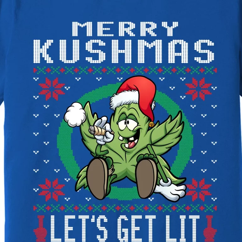 Cannabis Stoner Gift Marijuana Ugly Christmas Let's Get Lit Gift Premium T-Shirt