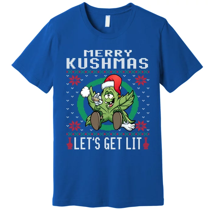 Cannabis Stoner Gift Marijuana Ugly Christmas Let's Get Lit Gift Premium T-Shirt