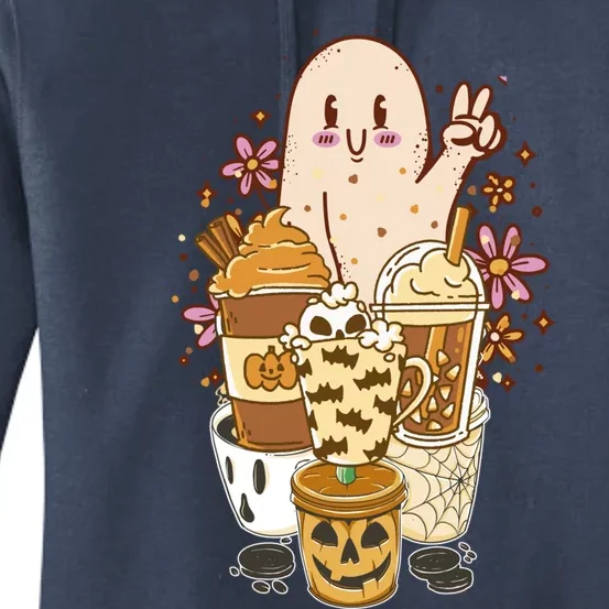 Cute Spooky Ghost Boho Coffee Autumn Aesthetic Halloween Cool Gift Women's Pullover Hoodie