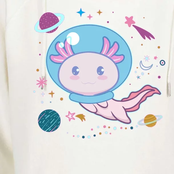 Cute Space Galaxy Astronaut Axolotl Womens Funnel Neck Pullover Hood