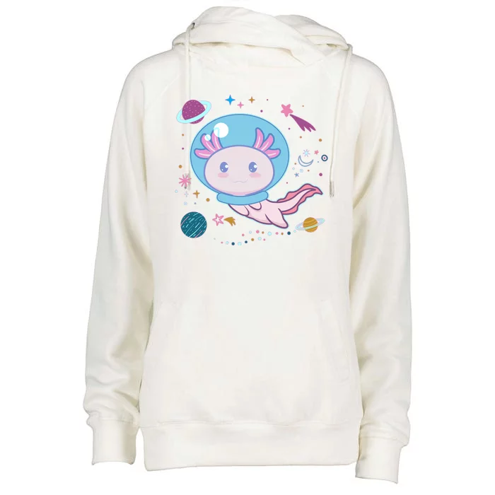 Cute Space Galaxy Astronaut Axolotl Womens Funnel Neck Pullover Hood