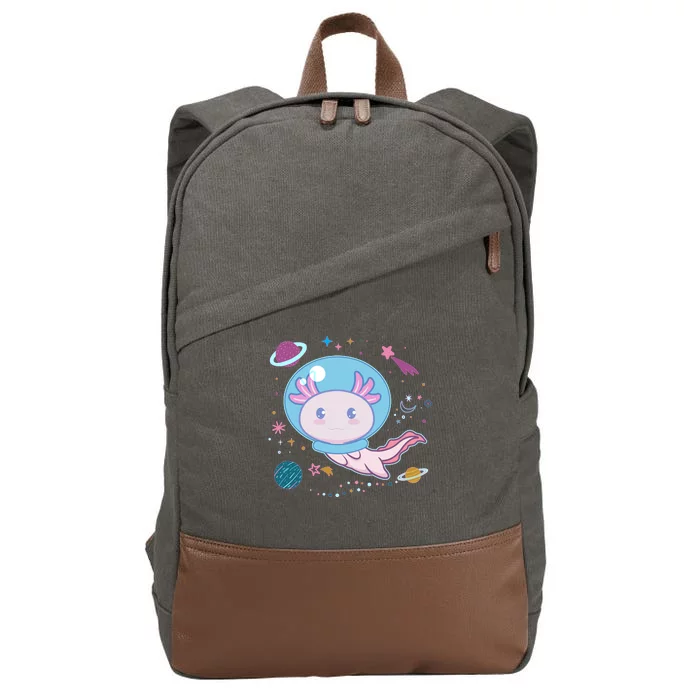 Cute Space Galaxy Astronaut Axolotl Cotton Canvas Backpack