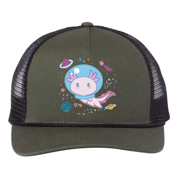 Cute Space Galaxy Astronaut Axolotl Retro Rope Trucker Hat Cap