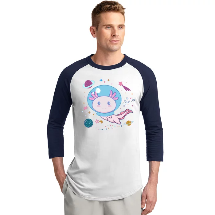 Cute Space Galaxy Astronaut Axolotl Baseball Sleeve Shirt