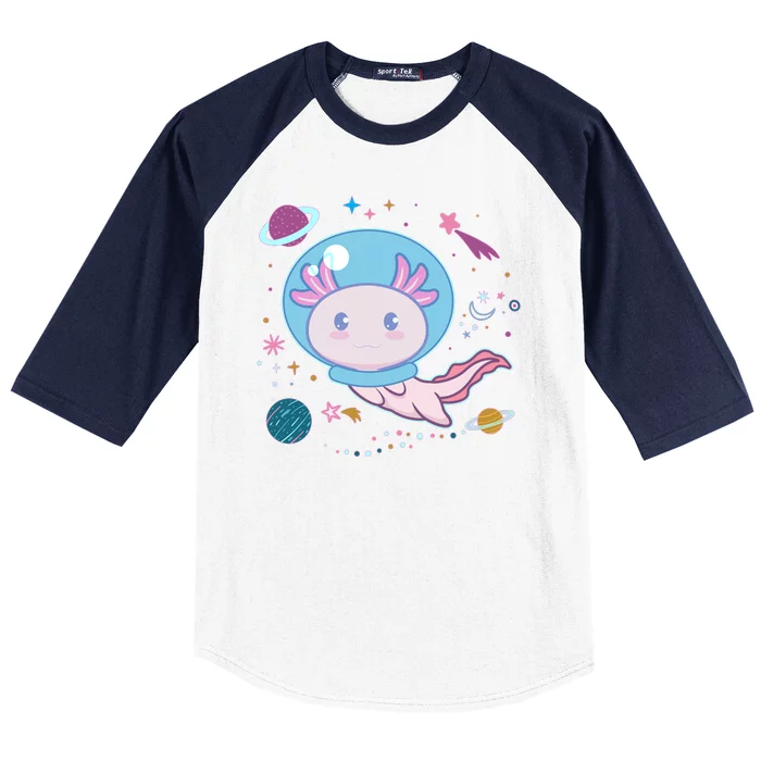 Cute Space Galaxy Astronaut Axolotl Baseball Sleeve Shirt