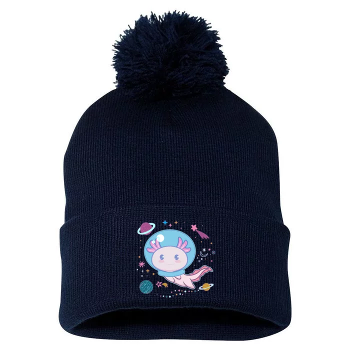 Cute Space Galaxy Astronaut Axolotl Pom Pom 12in Knit Beanie