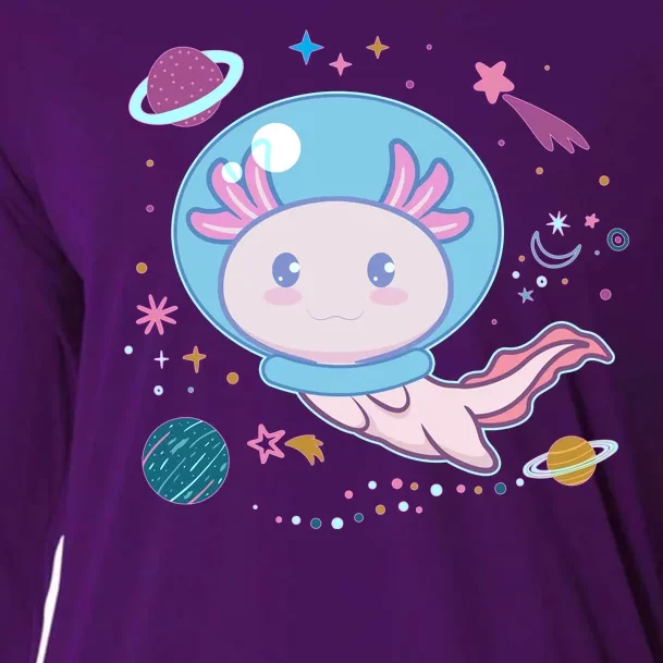 Cute Space Galaxy Astronaut Axolotl Cooling Performance Long Sleeve Crew