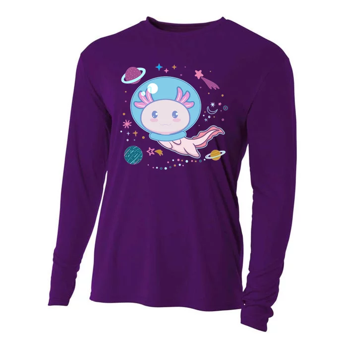 Cute Space Galaxy Astronaut Axolotl Cooling Performance Long Sleeve Crew