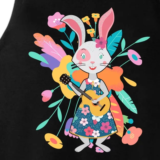 Cute Springtime Guitar Playing Bunny Rabbit Ladies Tri-Blend Wicking Tank