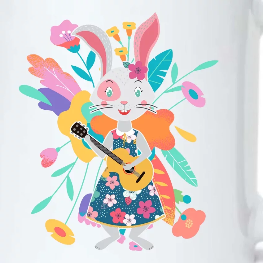 Cute Springtime Guitar Playing Bunny Rabbit Black Color Changing Mug