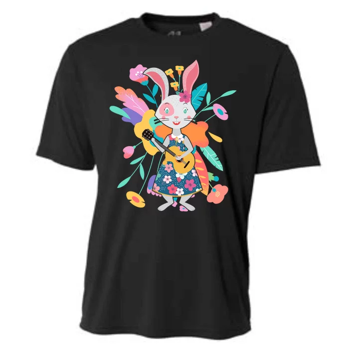 Cute Springtime Guitar Playing Bunny Rabbit Cooling Performance Crew T-Shirt