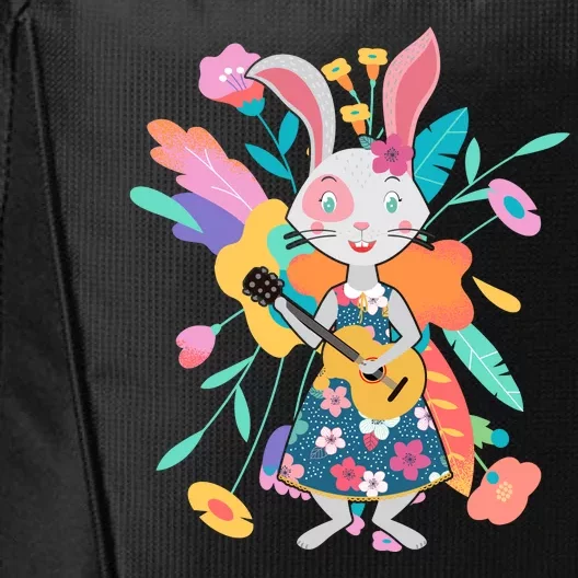 Cute Springtime Guitar Playing Bunny Rabbit City Backpack