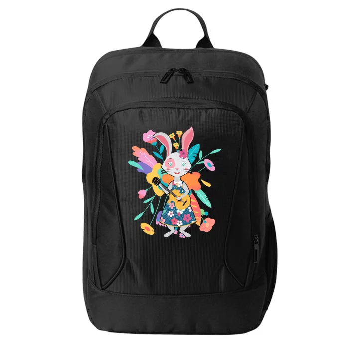 Cute Springtime Guitar Playing Bunny Rabbit City Backpack