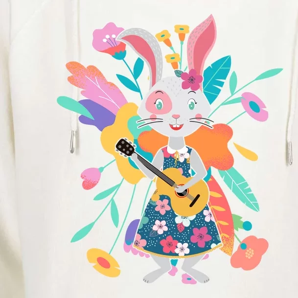 Cute Springtime Guitar Playing Bunny Rabbit Womens Funnel Neck Pullover Hood