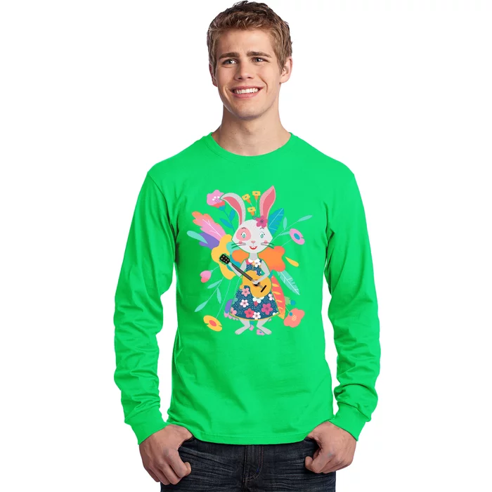 Cute Springtime Guitar Playing Bunny Rabbit Long Sleeve Shirt