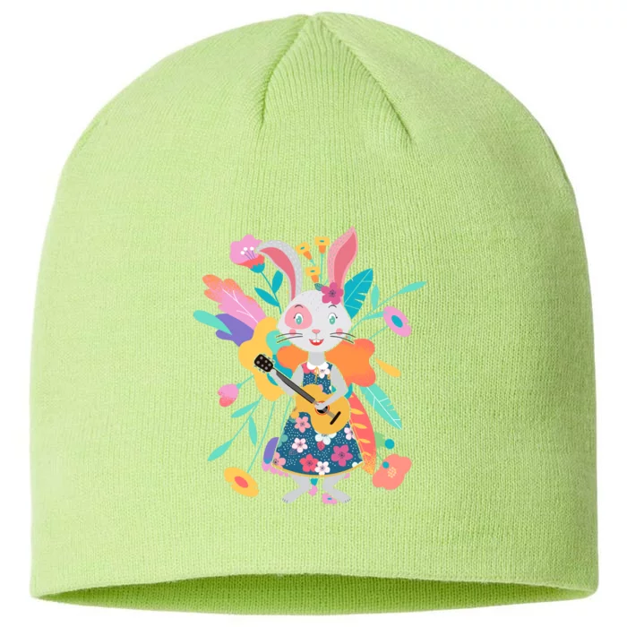 Cute Springtime Guitar Playing Bunny Rabbit 8 1/2in Sustainable Knit Beanie