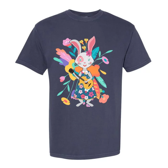 Cute Springtime Guitar Playing Bunny Rabbit Garment-Dyed Heavyweight T-Shirt