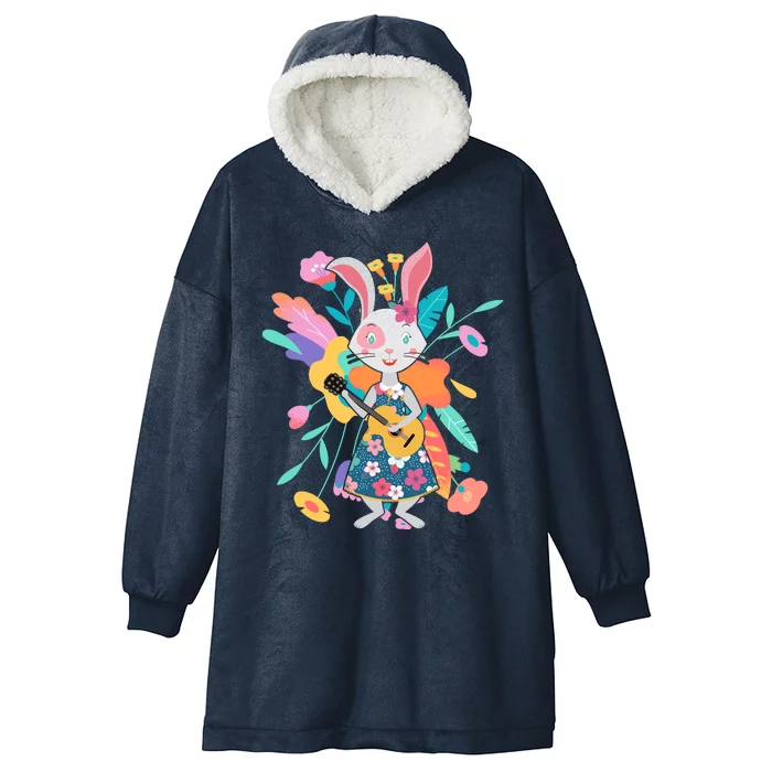 Cute Springtime Guitar Playing Bunny Rabbit Hooded Wearable Blanket