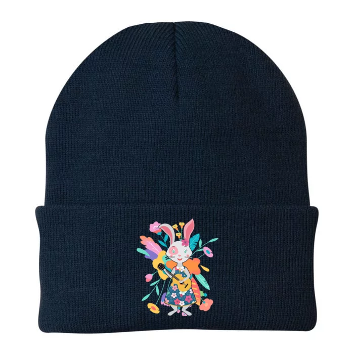 Cute Springtime Guitar Playing Bunny Rabbit Knit Cap Winter Beanie