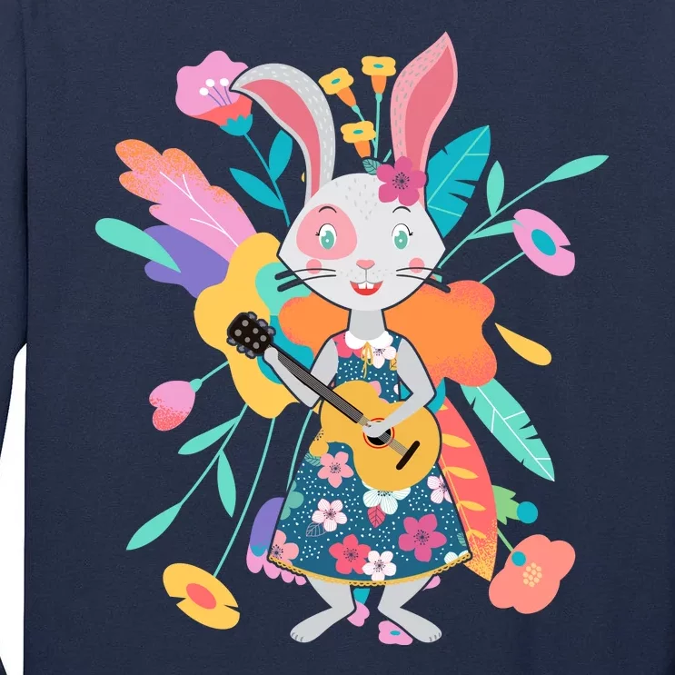 Cute Springtime Guitar Playing Bunny Rabbit Tall Long Sleeve T-Shirt