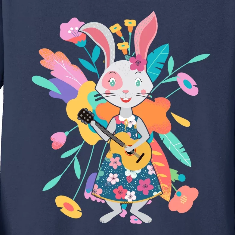 Cute Springtime Guitar Playing Bunny Rabbit Kids Long Sleeve Shirt