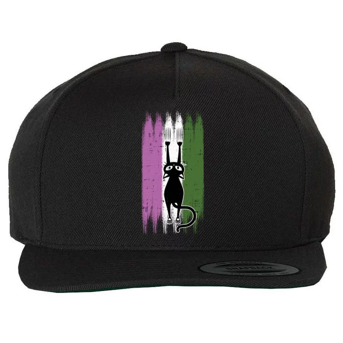 Cat Scratching Genderqueer Pride Kitten Kitty Lgbtq Ally Cool Gift Wool Snapback Cap