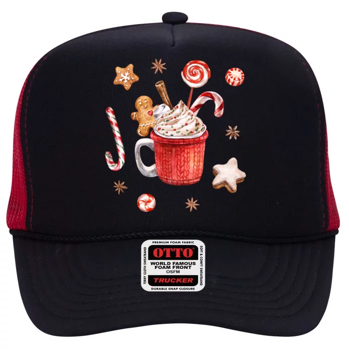 Christmas Season Gingerbread Hot Coco High Crown Mesh Trucker Hat