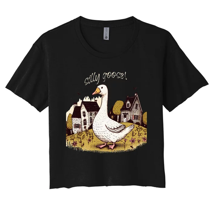 Cute Silly Goose Gift for Her Funny Goose Trendy Women's Crop Top Tee