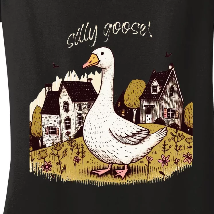 Cute Silly Goose Gift for Her Funny Goose Trendy Women's V-Neck T-Shirt