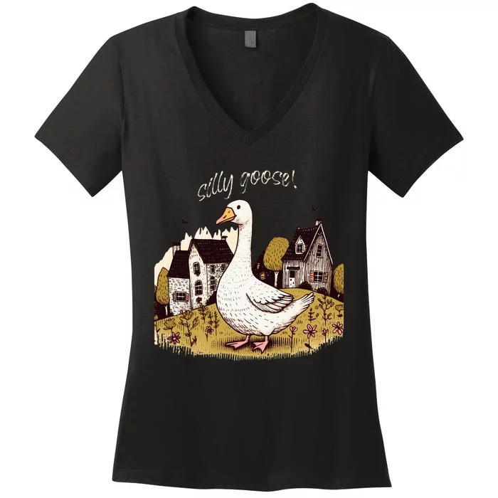 Cute Silly Goose Gift for Her Funny Goose Trendy Women's V-Neck T-Shirt