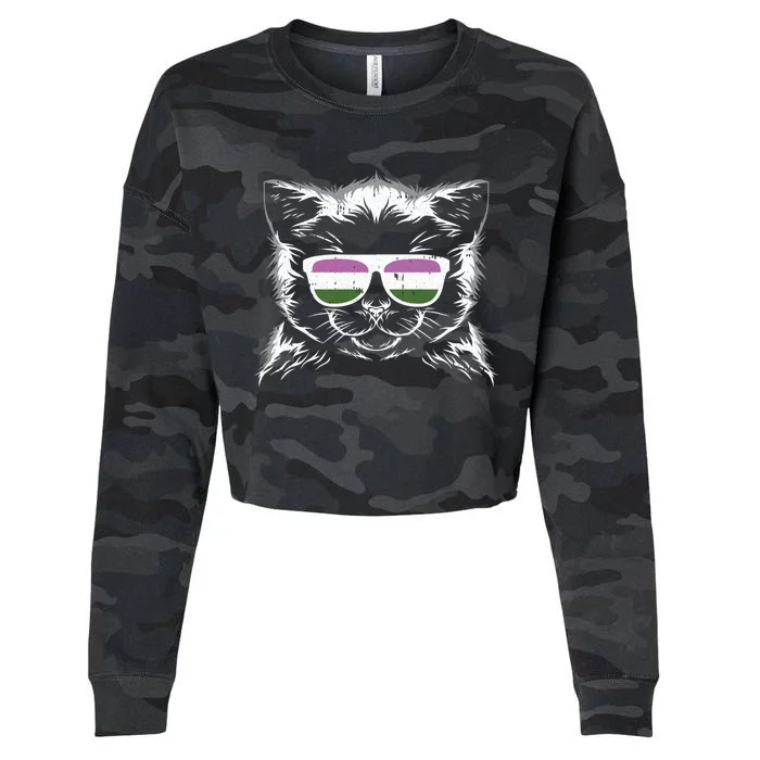 Cat Sunglasses Genderqueer Pride Kitten Lgbtq Proud Ally Gift Cropped Pullover Crew