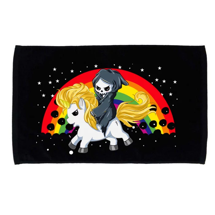 Cute Scary Ghost Face Skull Reaper On Golden Unicorn Rainbow Microfiber Hand Towel