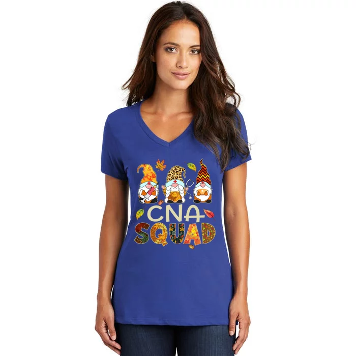 Cna Squad Gnome Nurse Leopard Thanksgiving Fall Stethoscope Cool Gift Women's V-Neck T-Shirt