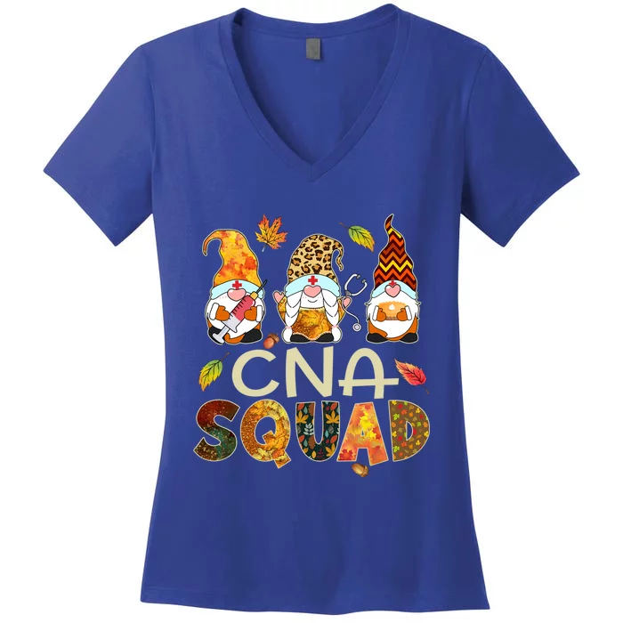 Cna Squad Gnome Nurse Leopard Thanksgiving Fall Stethoscope Cool Gift Women's V-Neck T-Shirt