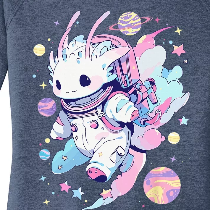 Cute Space Galaxy Axolotl Pastel Goth Aesthetic Nu Goth Women's Perfect Tri Tunic Long Sleeve Shirt