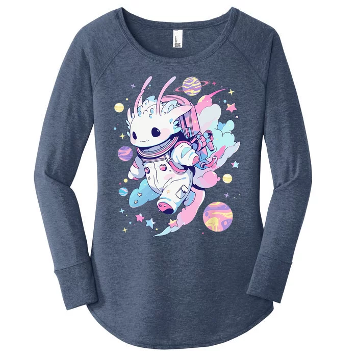 Cute Space Galaxy Axolotl Pastel Goth Aesthetic Nu Goth Women's Perfect Tri Tunic Long Sleeve Shirt