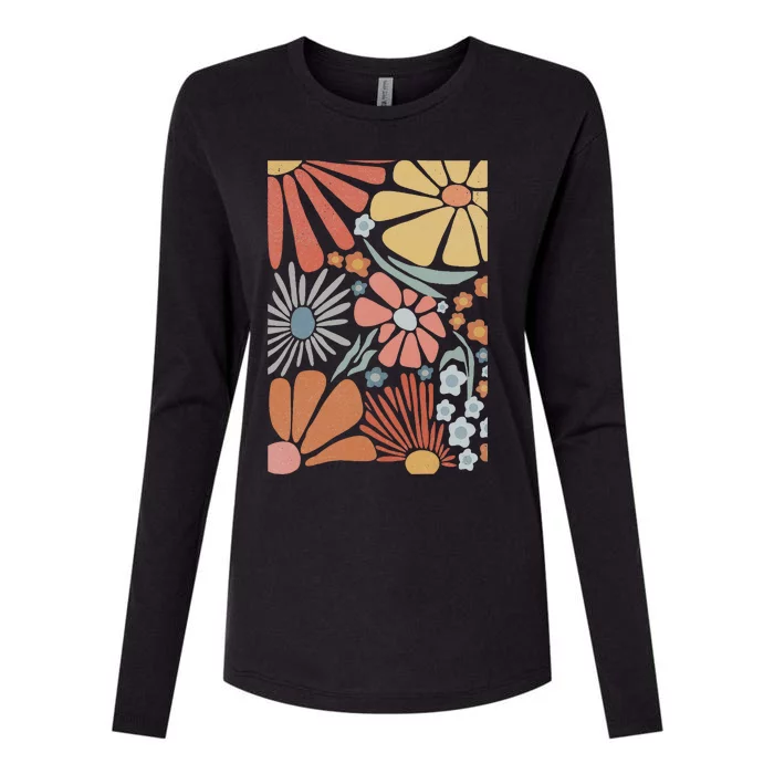 Colorful Summer Groovy Floral Colorful Womens Cotton Relaxed Long Sleeve T-Shirt