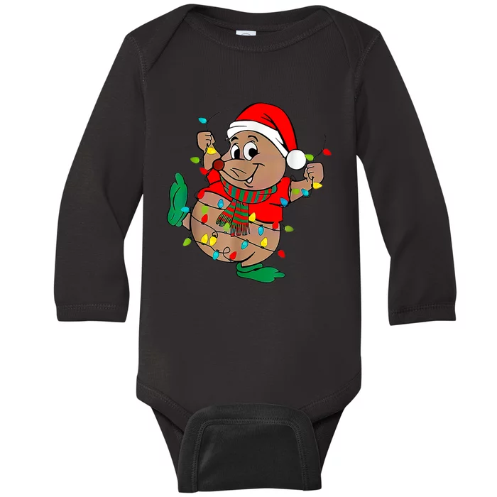 Cute Santa Gus Christmas Lights Baby Long Sleeve Bodysuit