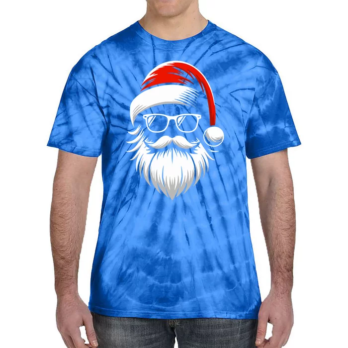 Cool Santa Hat Beard Sunglasses Grandpa Dad Christmas Funny Gift Tie-Dye T-Shirt