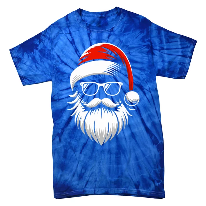 Cool Santa Hat Beard Sunglasses Grandpa Dad Christmas Funny Gift Tie-Dye T-Shirt