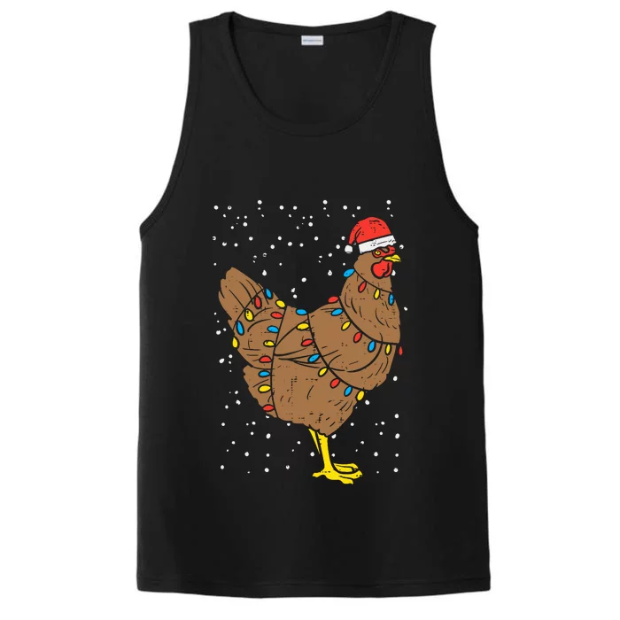 Chicken Santa Hat Christmas Lights Funny Xmas Animal Pj Performance Tank