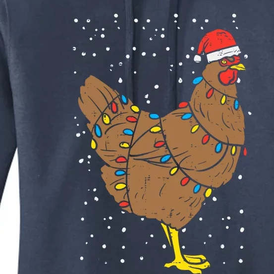 Chicken Santa Hat Christmas Lights Funny Xmas Animal Pj Women's Pullover Hoodie