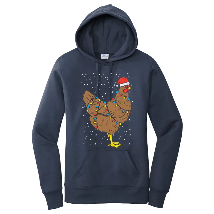 Chicken Santa Hat Christmas Lights Funny Xmas Animal Pj Women's Pullover Hoodie