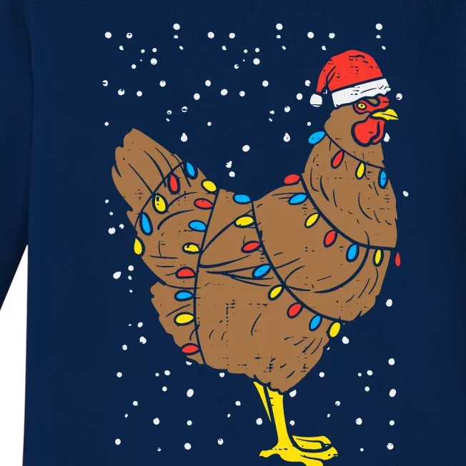 Chicken Santa Hat Christmas Lights Funny Xmas Animal Pj Baby Long Sleeve Bodysuit