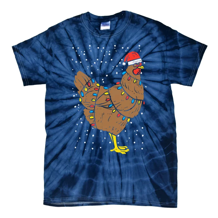 Chicken Santa Hat Christmas Lights Funny Xmas Animal Pj Tie-Dye T-Shirt