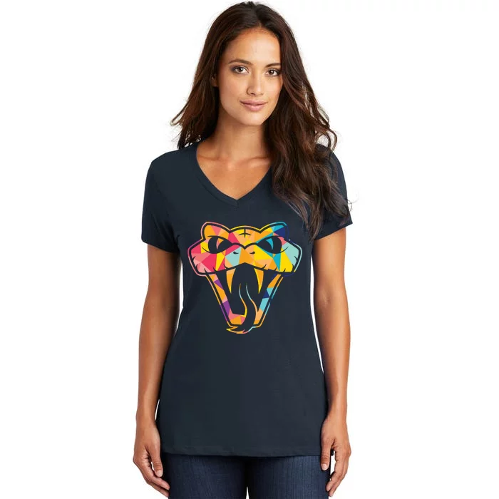 Colorful Snake Head Serpent Women's V-Neck T-Shirt