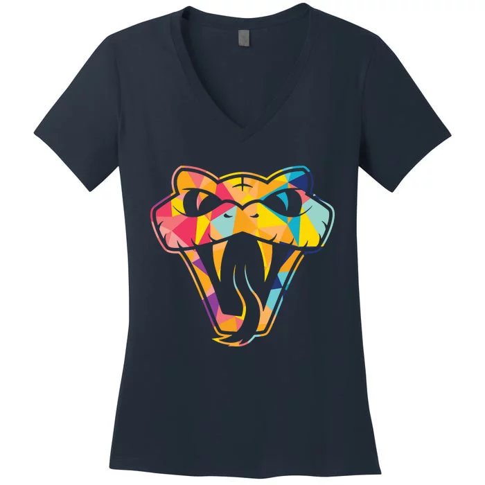 Colorful Snake Head Serpent Women's V-Neck T-Shirt