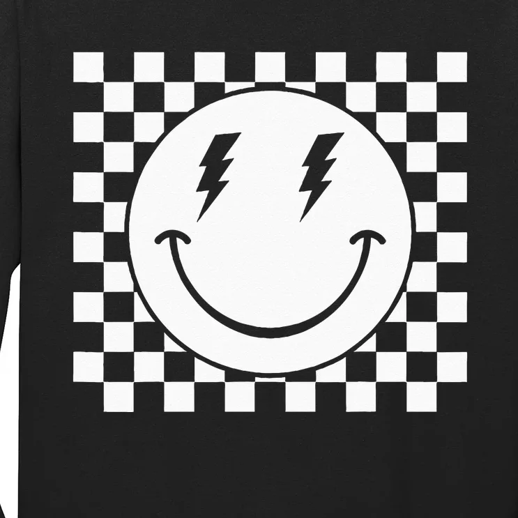 Checkered Smiling Happy Face Smile Hippie 70s Checkerboard Long Sleeve Shirt