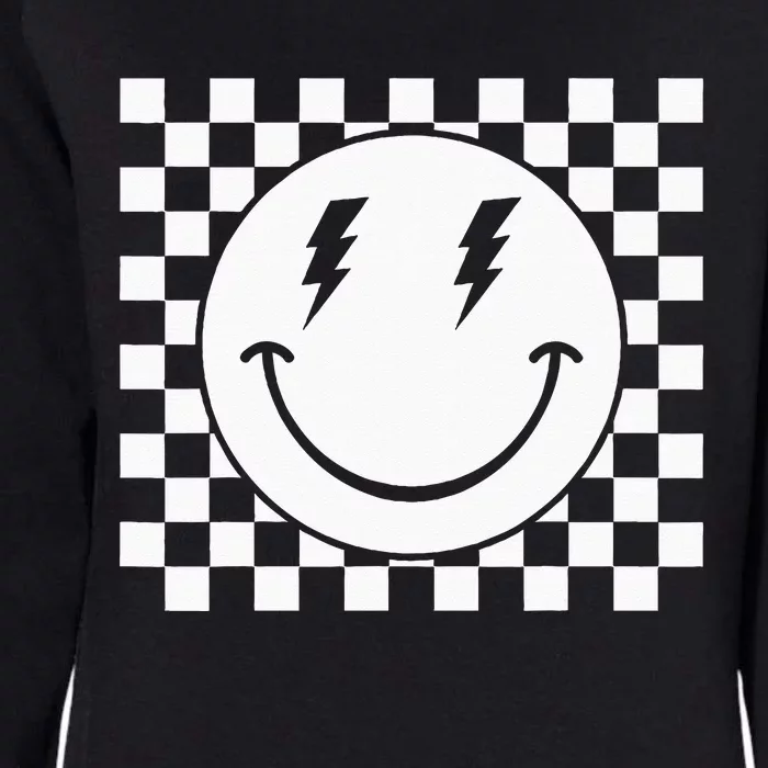 Checkered Smiling Happy Face Smile Hippie 70s Checkerboard Womens California Wash Sweatshirt