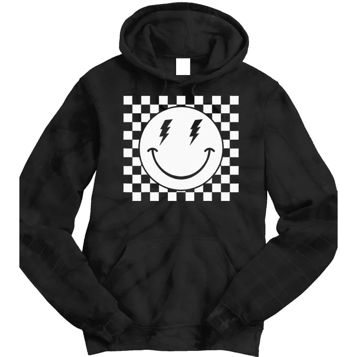 Checkered Smiling Happy Face Smile Hippie 70s Checkerboard Tie Dye Hoodie